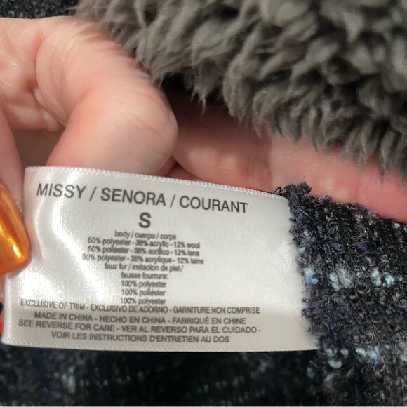 NWT Vintage America Sherpa-Lined Cardigan Sweater | Blue Black Tweed Small - Picture 5 of 5